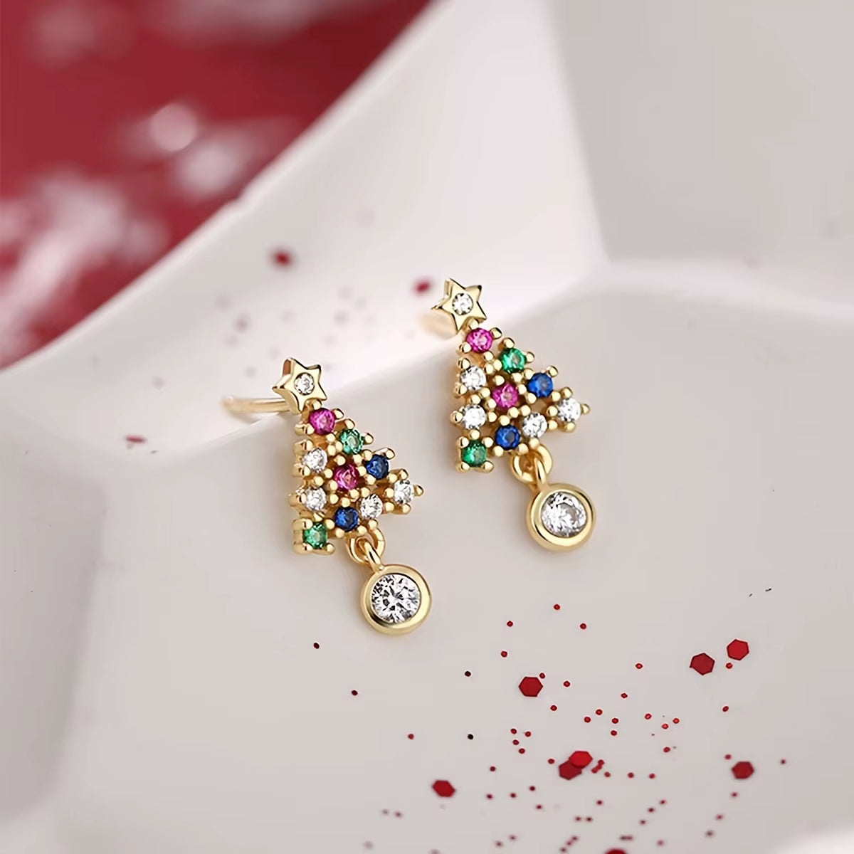 Boucles d’oreilles de Noël – Sapins de couleur dorée — couverture