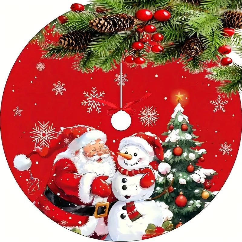 Jupe de sapin de Noël rouge – Motifs Père Noël et flocons — couverture