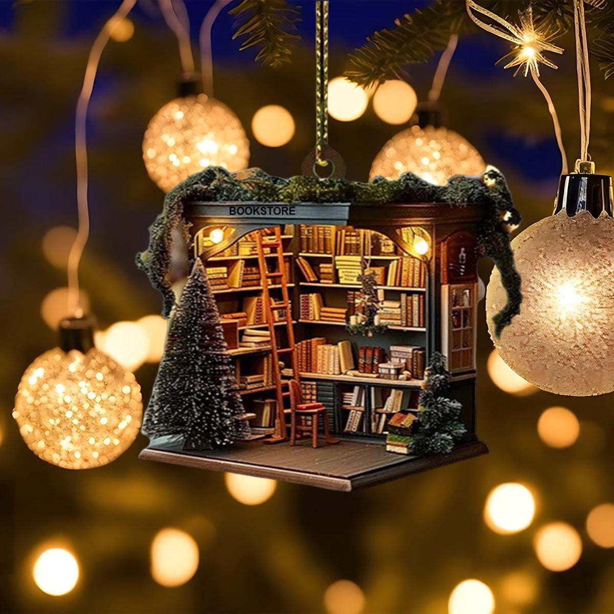 Suspension de Noël bibliothèque miniature en acrylique — couverture
