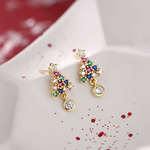 New Fashion Sweet Temperament Gold Color Christmas Tree Pendant Earrings for Women Christmas Light Luxury Shiny Party Jewelry
