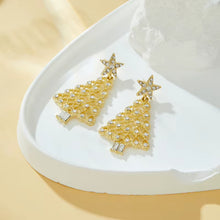 New Fashion Sweet Temperament Gold Color Christmas Tree Pendant Earrings for Women Christmas Light Luxury Shiny Party Jewelry