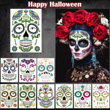 Day of the Dead Face Tattoos Makeup Kit, Sugar Skull Face Paint for Halloween Party Cosplay, 10 PCS Realistic Halloween Temporary Face Stickers for Adults Kids, Dia De Los Muertos Catrina Makeup