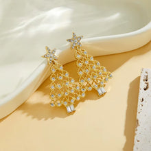 New Fashion Sweet Temperament Gold Color Christmas Tree Pendant Earrings for Women Christmas Light Luxury Shiny Party Jewelry