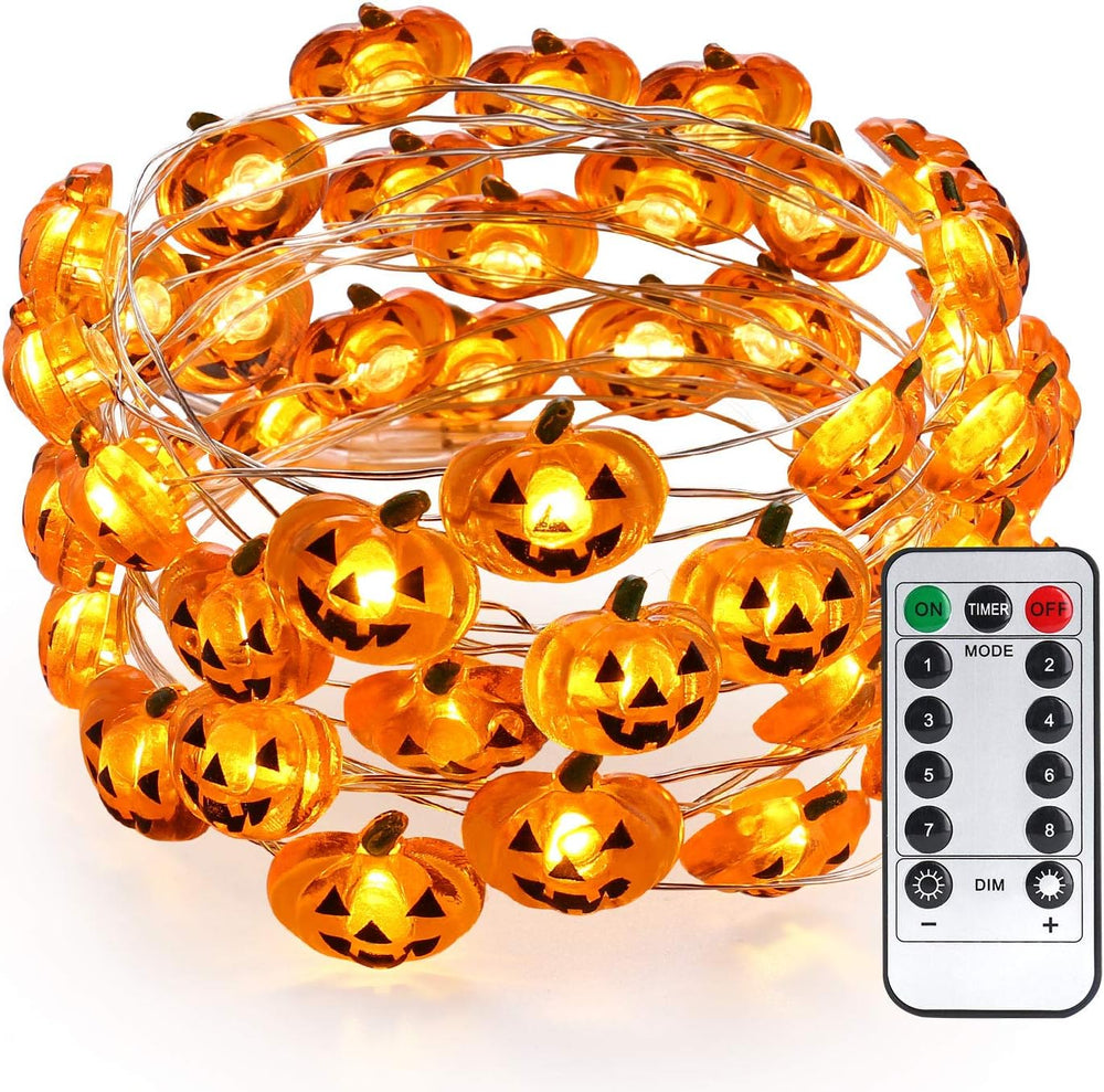 Orange Pumpkin Halloween Lights Outdoor, 40 LED 13.12 Ft Battery