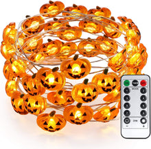Orange Pumpkin Halloween Lights Outdoor, 40 LED 13.12 Ft Battery