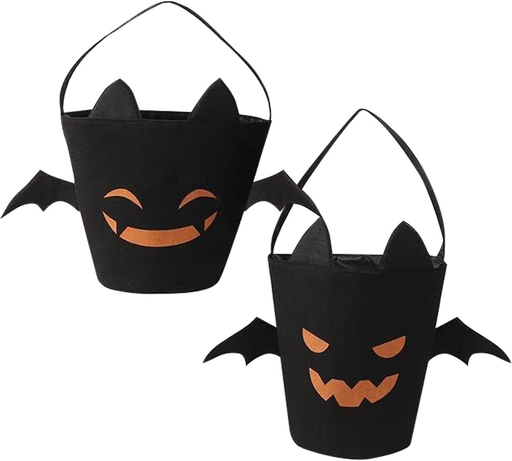2Pcs Halloween Trick or Treat Bag Bat Bucket Pumpkin Canvas Candy Tote Bucket for Adult