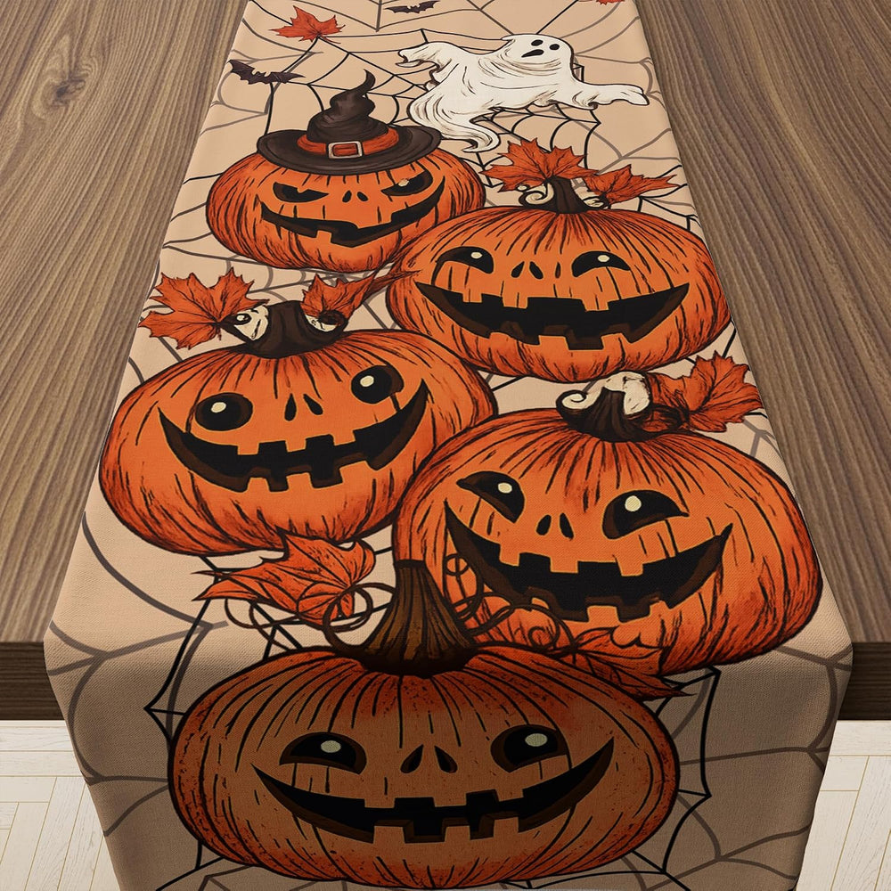 Halloween Decorations - Halloween Pumpkin Table Runner | Halloween Party Favors Supplies Backdrop Tablecloth for Indoor Outdoor | Halloween Decor for Home Office Dining Kitchen